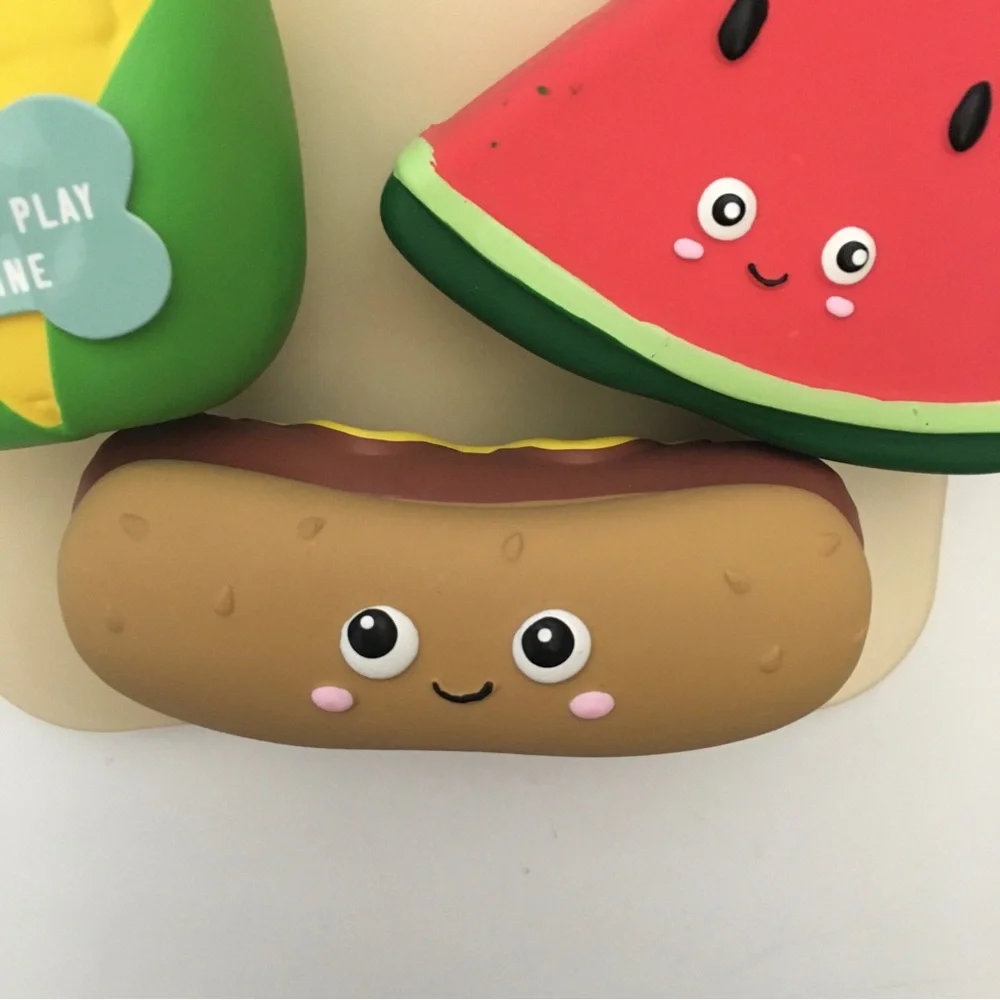 Dog Toys Squeaky Latex “Bark-B-Q Buddies” Hot dog Corn Watermelon NEW | Fringe